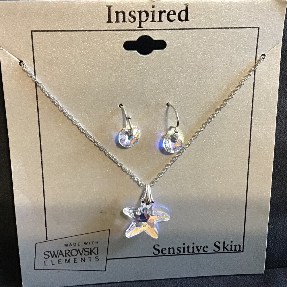 New! Inspired Swarovski Star pendant with earrings for Sensitive Skin. Dainty!